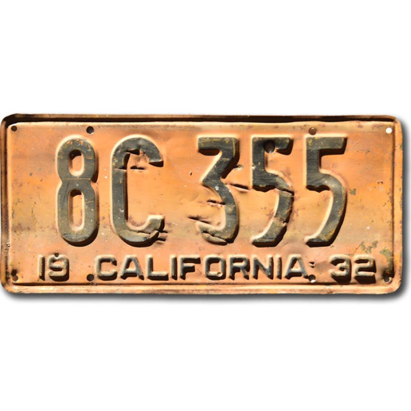 Amerikai rendszám California 1932 Yellow 8C 355