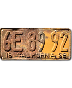 Amerikai rendszám California 1932 Yellow 6E 8992