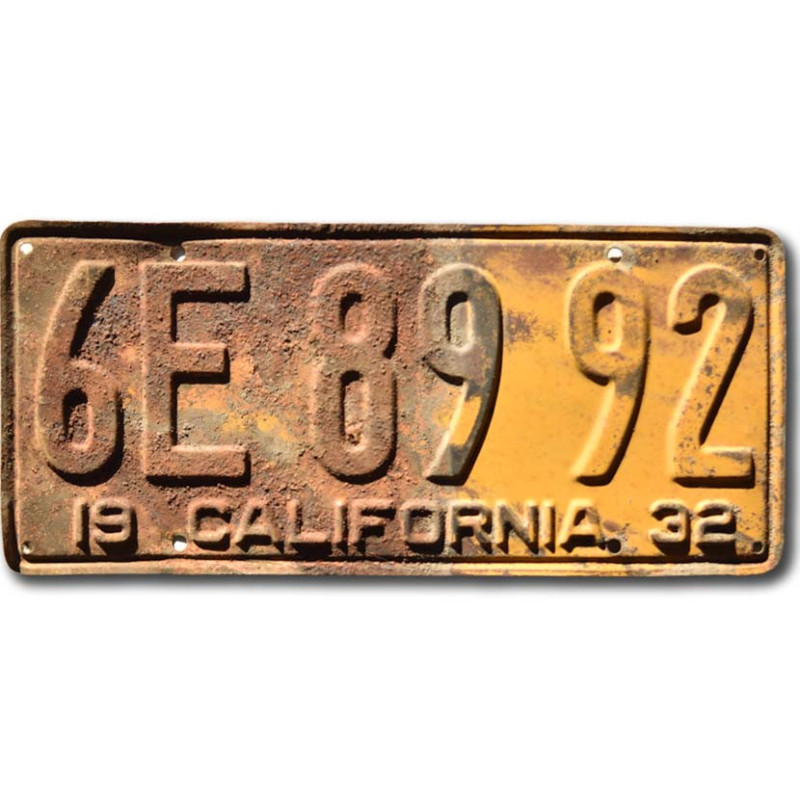 Amerikai rendszám California 1932 Yellow 6E 8992
