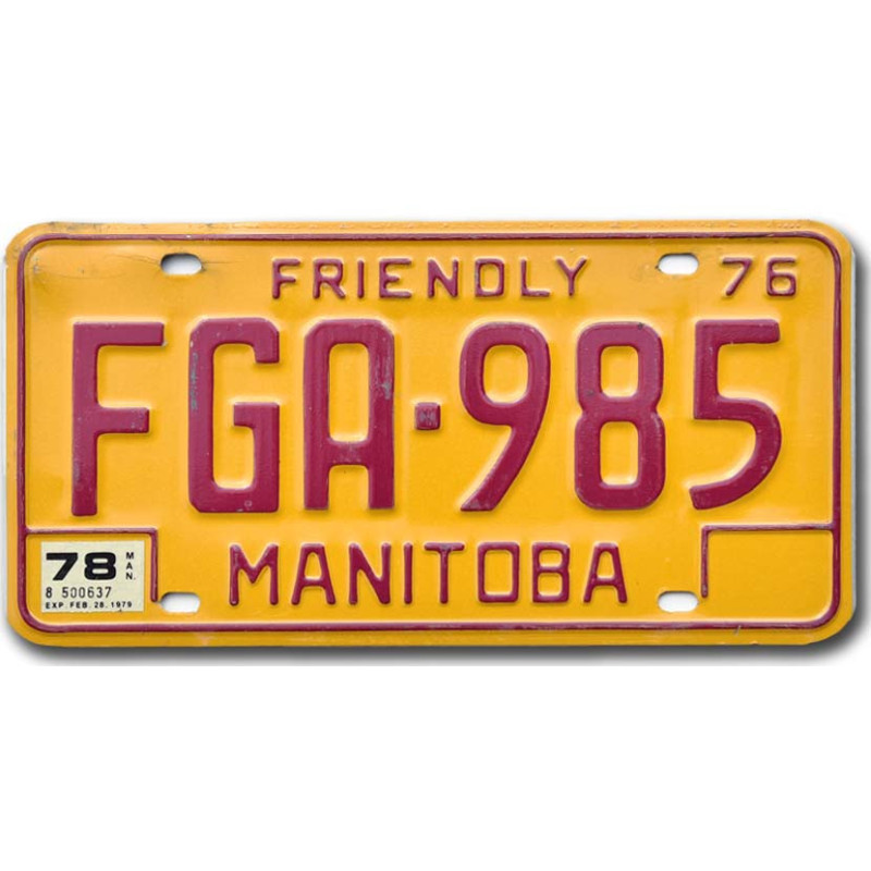 Kanadai rendszám Manitoba 1976 Friendly FGA-985