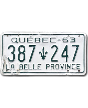 Kanadai rendszám Quebec 1963 La Belle 387-247