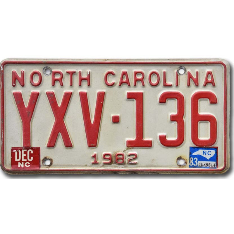 Amerikai rendszám North Carolina 1982 Red YXV-136