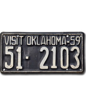 Amerikai rendszám Oklahoma Visit 1959 Black 51-2103