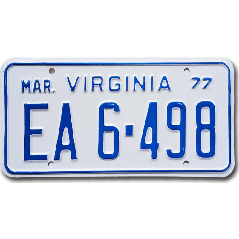 Amerikai rendszám Virginia 1977 White EA6-498