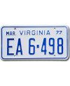 Amerikai rendszám Virginia 1977 White EA6-498
