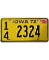 Amerikai rendszám Iowa 1972 Yellow 14 2324