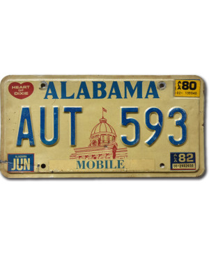 Amerikai rendszám Alabama 1980 Capitol AUT 593