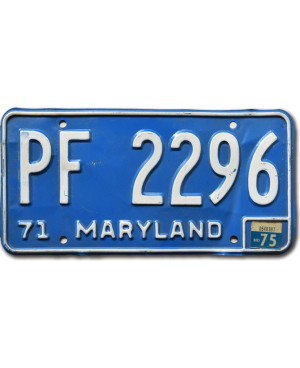 Amerikai rendszám Maryland 1971 Blue PF 2296