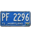 Amerikai rendszám Maryland 1971 Blue PF 2296