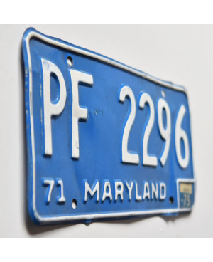 Amerikai rendszám Maryland 1971 Blue PF 2296