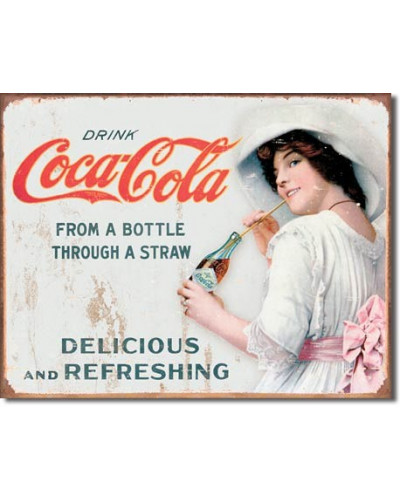 Fém tábla Coca Cola - Thru a Straw 32cm x 40 cm