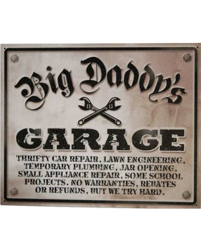 Fém tábla Big Daddys Garage 30 cm x 38 cm
