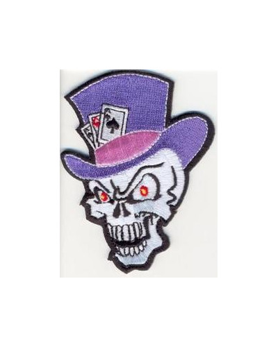 Motoros rátét Skull with Hat and Cards 9 cm x 6,5 cm