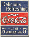 Plechová cedule Coca Cola - Delicious 5 Cents 32 cm x 40 cm