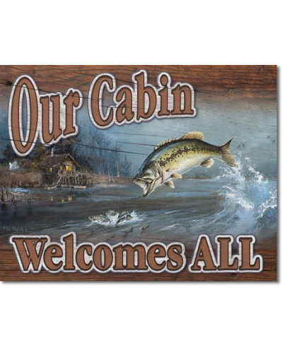 Fém tábla Our Cabin Welcomes All 32 cm x 40 cm