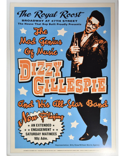 Koncertplakát Dizzy Gillespie, The Royal Roost in NYC, 1948