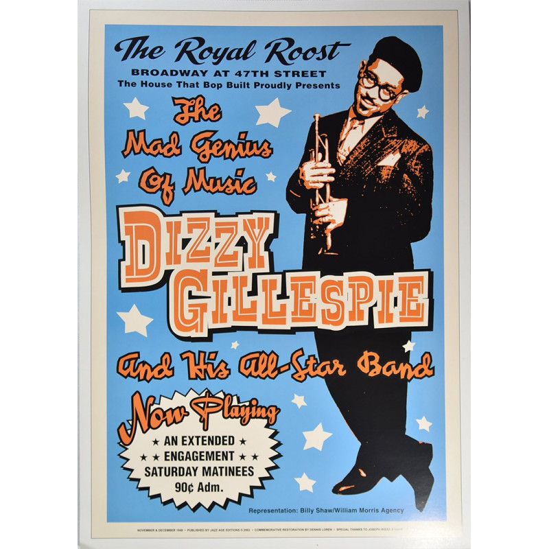 Koncertplakát Dizzy Gillespie, The Royal Roost in NYC, 1948