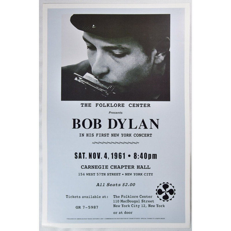 Koncertplakát Bob Dylan, New York City 1961