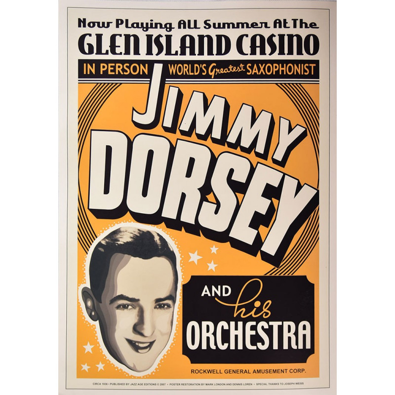 Koncertplakát Jimmy Dorsey, Glen Island Casino, NY, 1936