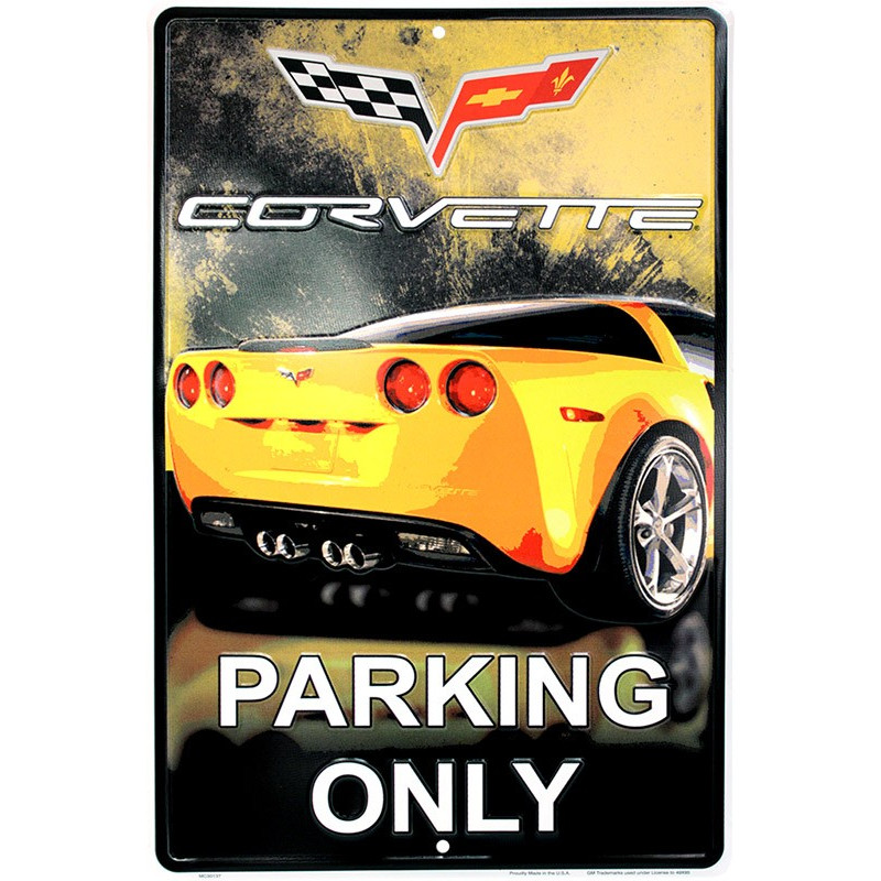 Fém tábla Corvette Yelow Parking 30 cm x 45 cm