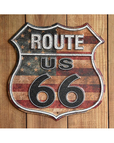 Fém tábla Route 66 shield US Flag 30 cm x 30 cm