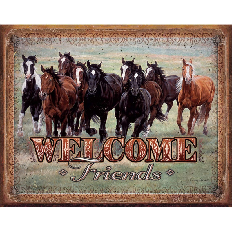 Fém tábla Welcome Friends - Horses 40 cm x 32 cm