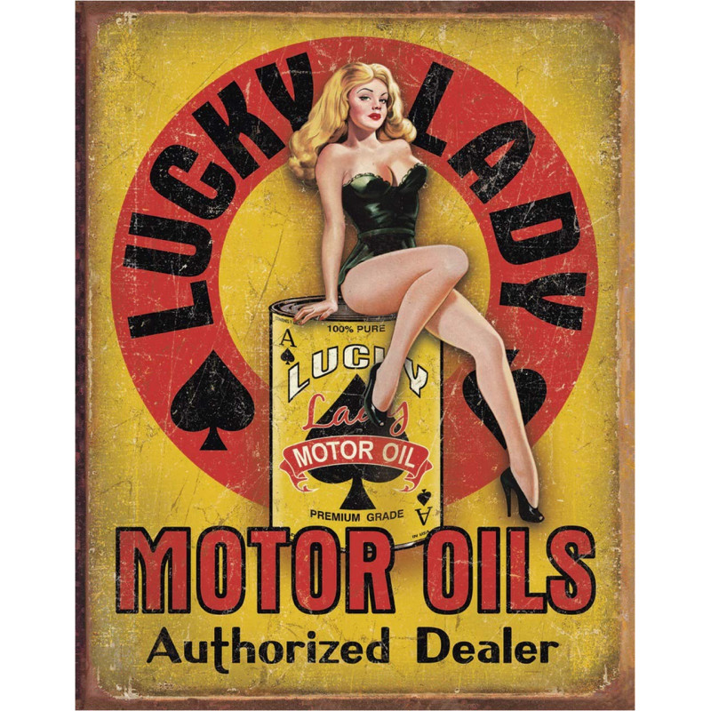 Fém tábla Lucky Lady Motor Oil 40 cm x 32 cm