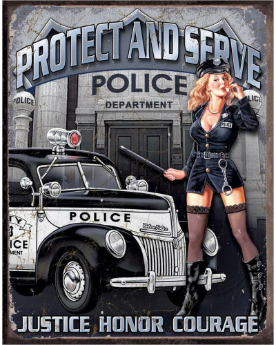 Fém tábla Police Dept - Protect & Serve 40 cm x 32 cm