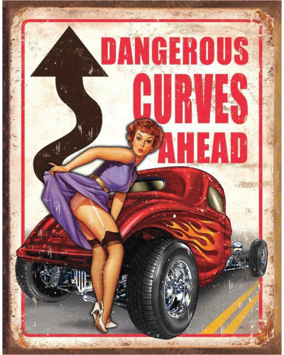 Fém tábla Dangerous Curves 40 cm x 32 cm