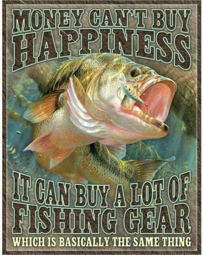 Fém tábla Fishing Happiness 32 cm x 40 cm