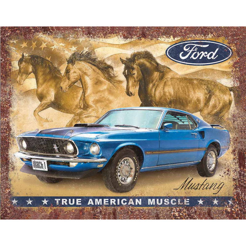 Fém tábla Ford Mustang True American Muscle 40 cm x 32 cm