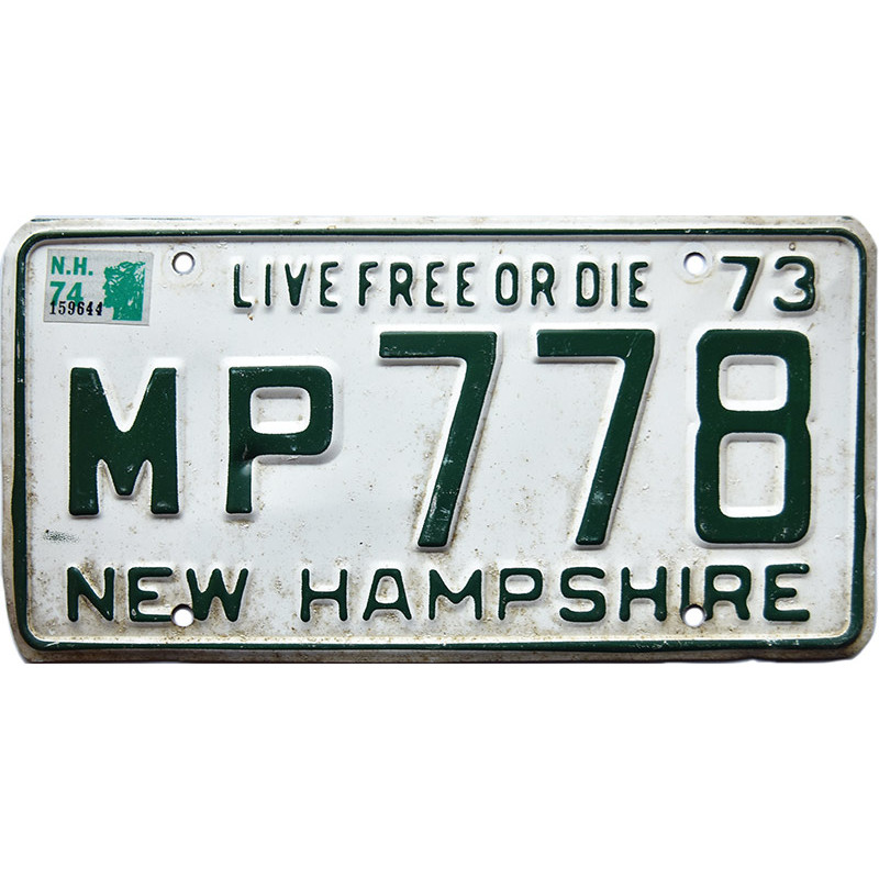 Amerikai rendszám New Hampshire White 1973
