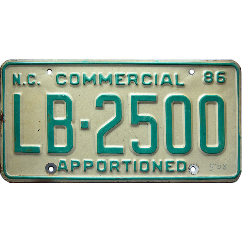 Amerikai rendszám North Carolina Commercial 1986