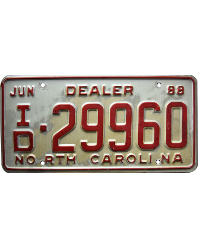 Amerikai rendszám North Carolina Dealer 1988