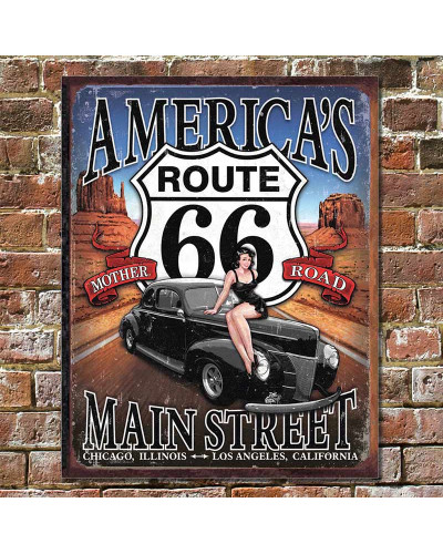 Fém tábla Route 66 - Amerika főutcája 40 cm x 32 cm sz