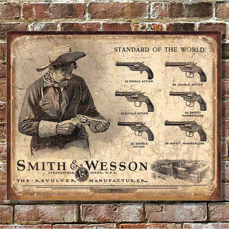 Fém tábla Smith & Wesson Revolver Manufacturer 40 cm x 32 cm