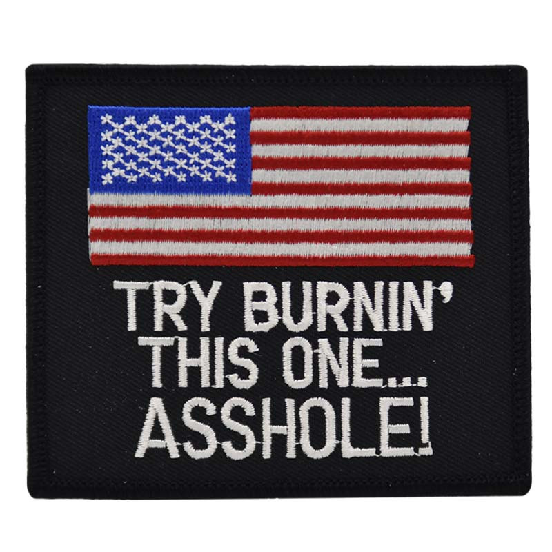 Moto nášivka Try burning this one US 10 cm x 9 cm