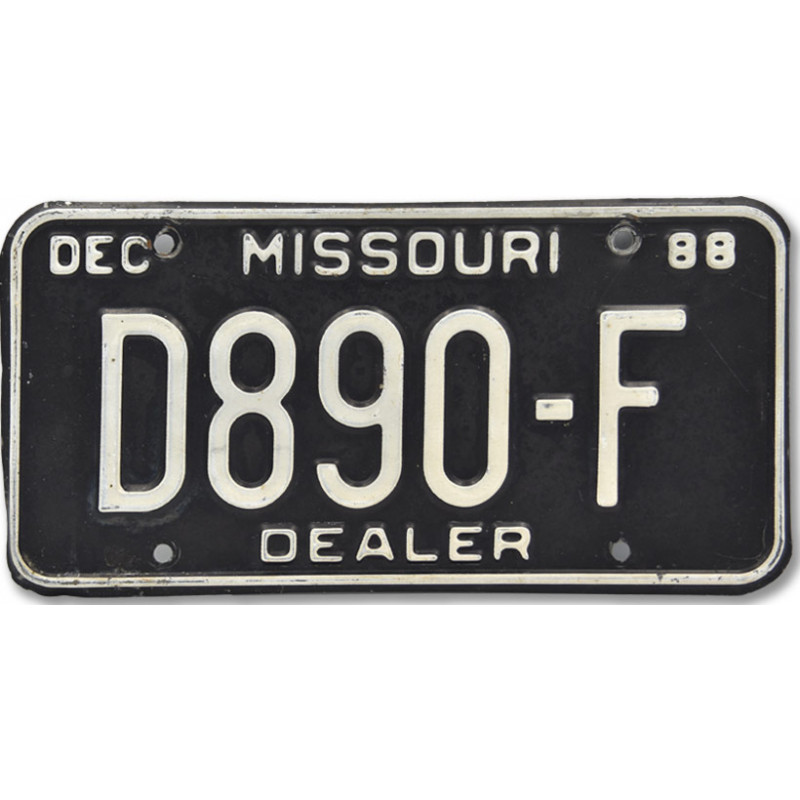 Amerikai rendszám Missouri Dealer Black 1988