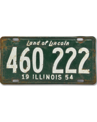 Amerikai rendszám Illinois Green Rear 1954