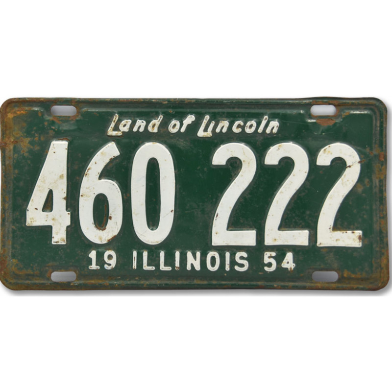 Amerikai rendszám Illinois Green Rear 1954