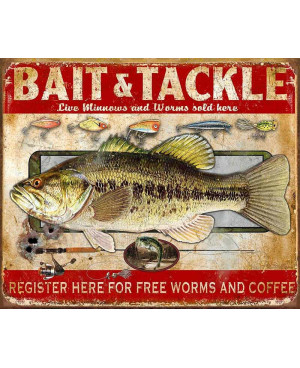 Plechová cedule Bait and Tackle 32cm x 40 cm