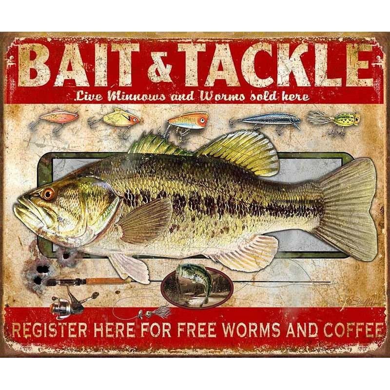 Plechová cedule Bait and Tackle 32cm x 40 cm