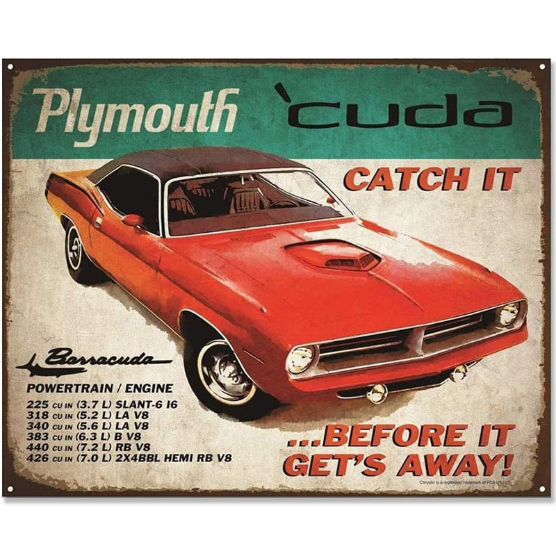 Fém tábla Plymouth Cuda Catch it 30 cm x 38 cm