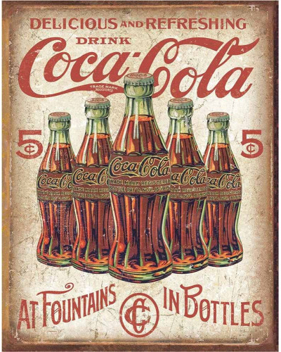 Fém tábla Coca Cola 5 Bottles Retro 32 cm x 40 cm