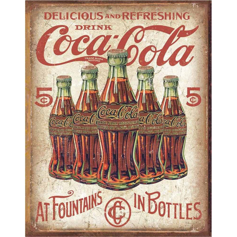 Fém tábla Coca Cola 5 Bottles Retro 32 cm x 40 cm