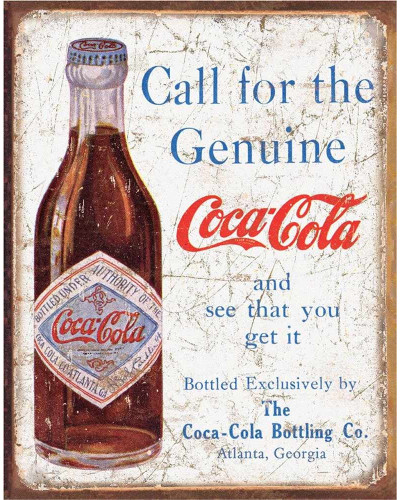 Fém tábla Coca Cola - Call for the Geniune 32 cm x 40 cm