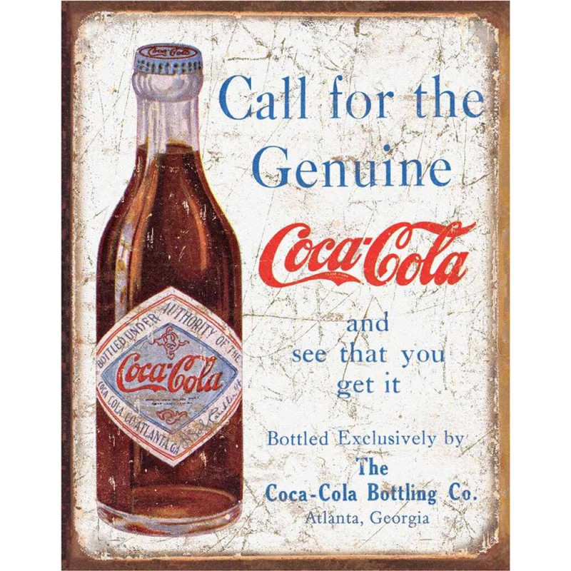 Fém tábla Coca Cola - Call for the Geniune 32 cm x 40 cm
