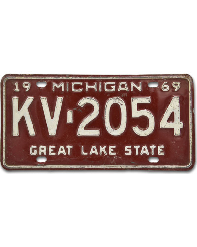Amerikai rendszám Michigan Red 1969 KV 2054