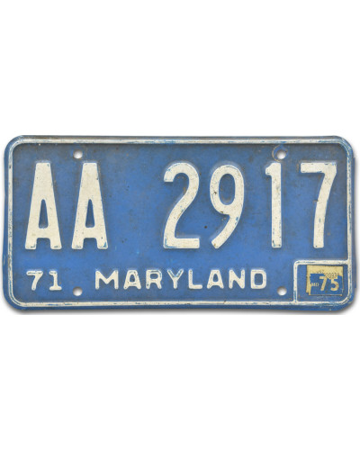 Amerikai rendszám Maryland 1971 Blue AA 2917 rear