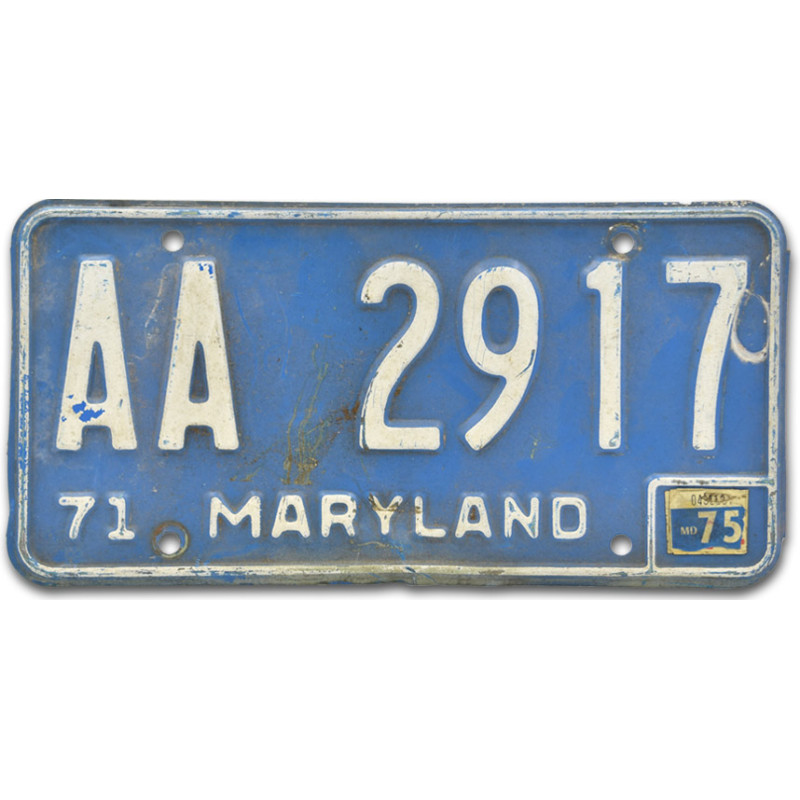 Amerikai rendszám Maryland 1971 Blue AA 2917 front